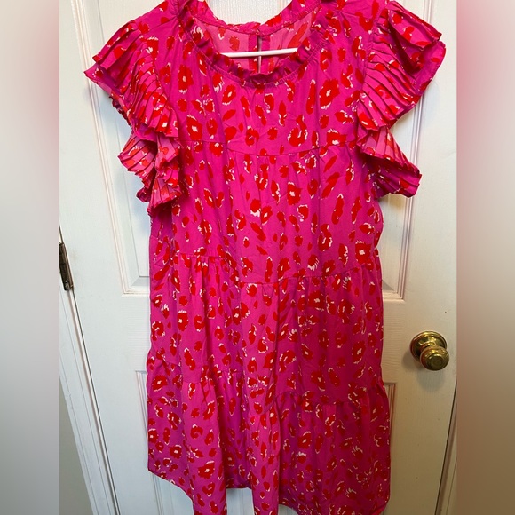 Women’s pink  Leopard Print Butterfly Sleeve Ruffle Hem
Smock Dress NEOT sz 1X - Picture 6 of 7